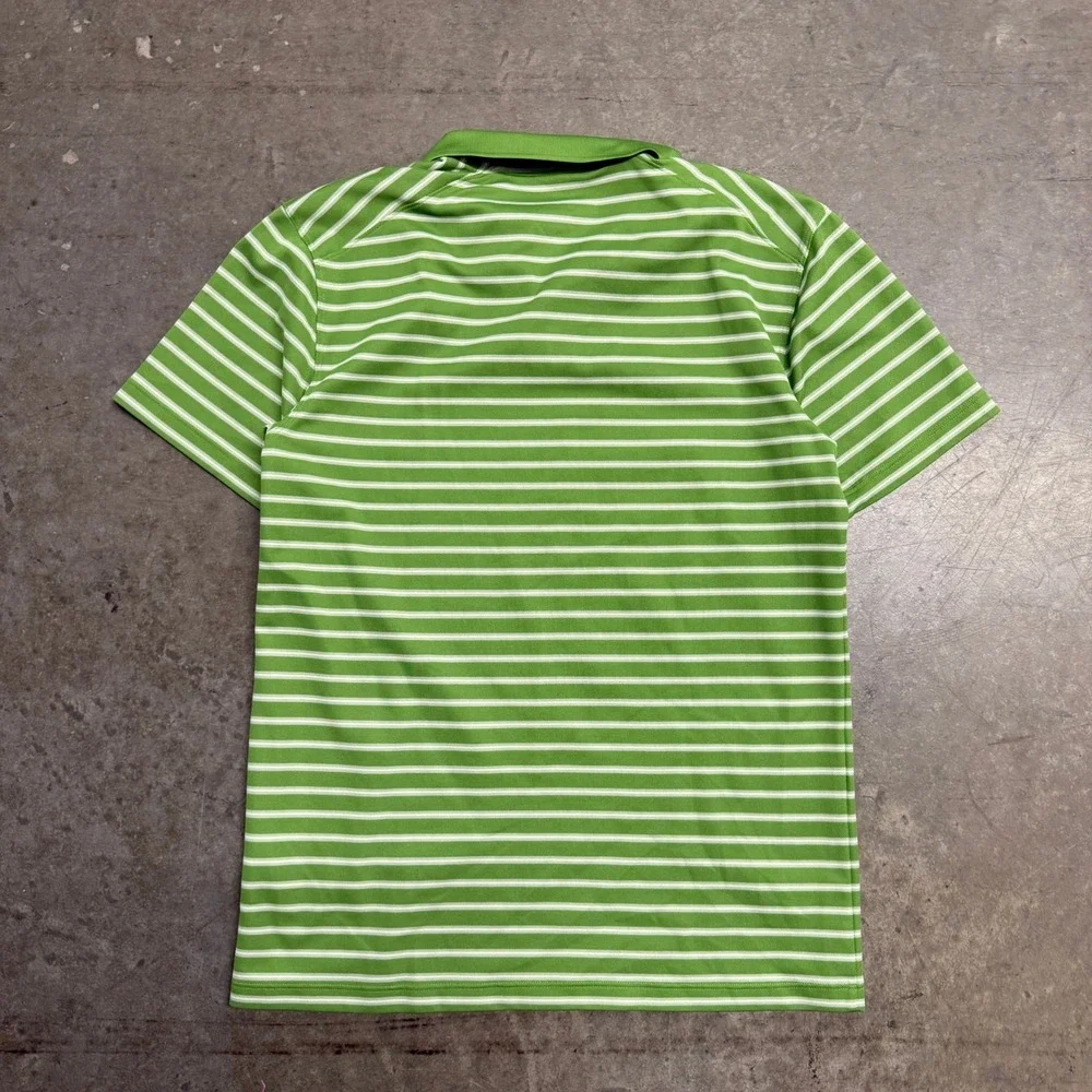 Nike Dri-FIT Mens Small Green White Striped Golf Polo Shirt Short Sleeve
